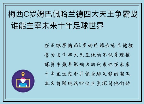 梅西C罗姆巴佩哈兰德四大天王争霸战 谁能主宰未来十年足球世界